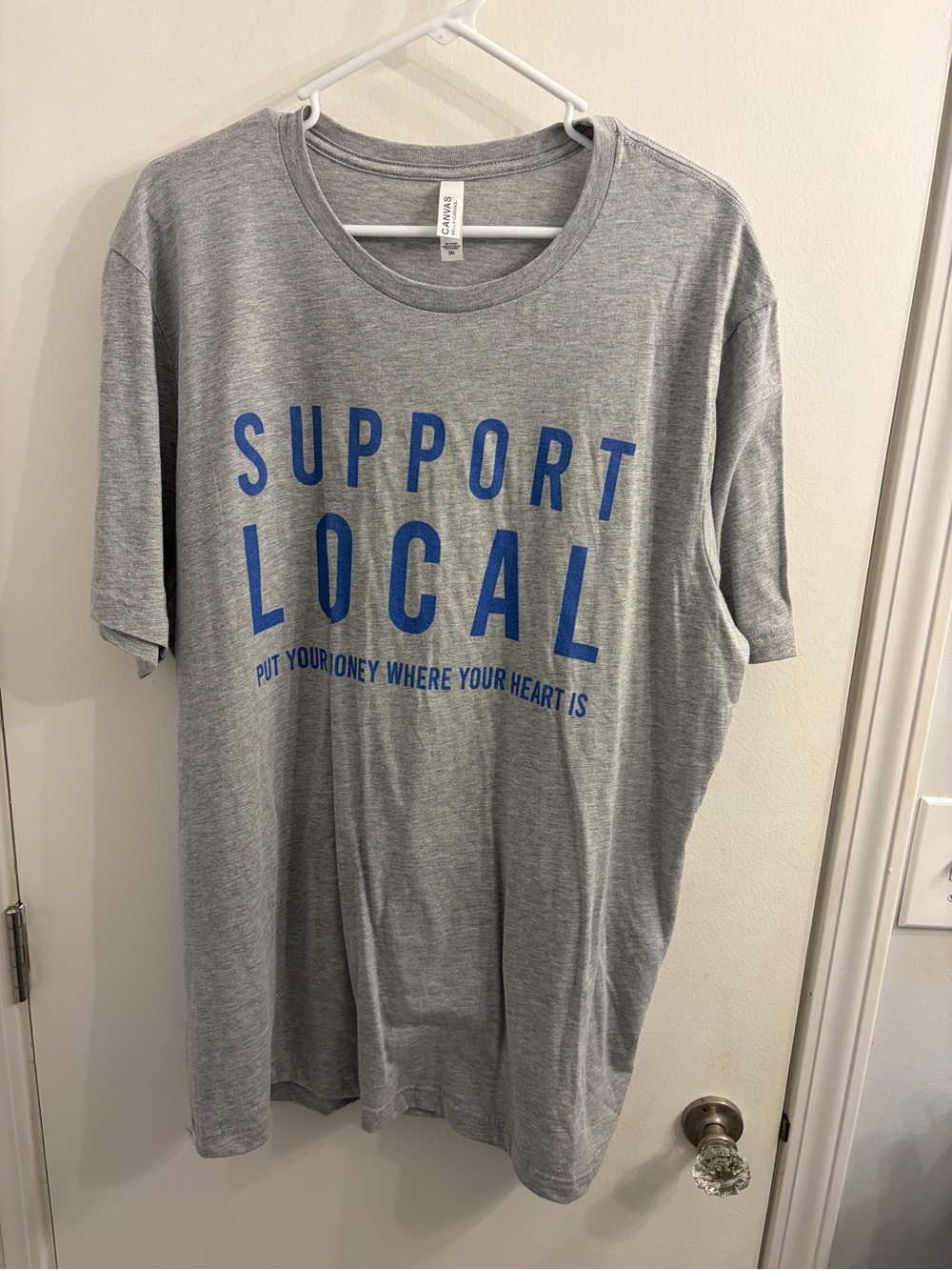Support Local Graphic Tee - Gray with Blue Print